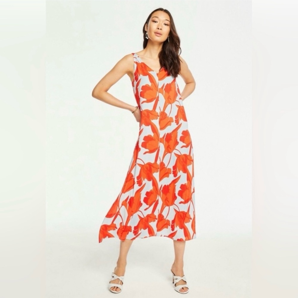 Ann Taylor Women's Tulip Floral Belted Maxi Dress Size 10P - Picture 2 of 9
